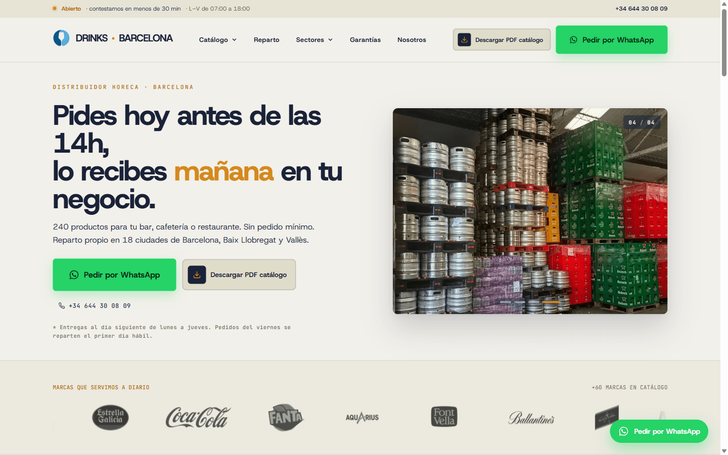 Drinks Barcelona — web y SEO para distribuidor HORECA en Barcelona, Baix Llobregat y Vallès, diseñada por AIDE Studio