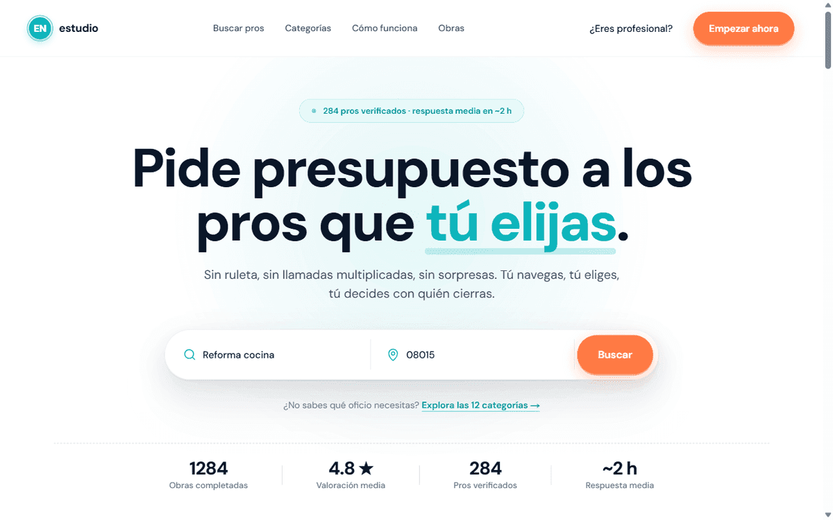 Web de En Estudio — marketplace de reformas, diseñada por AIDE Studio.