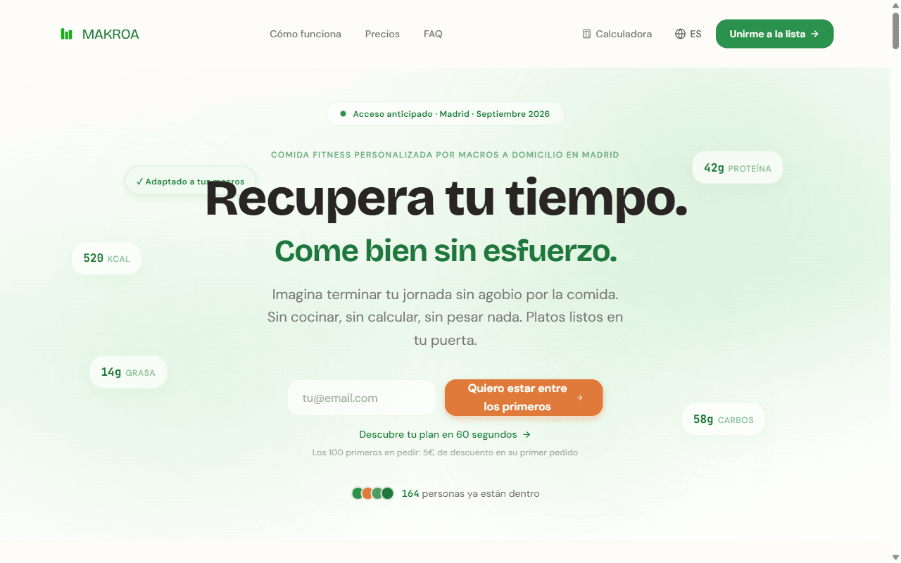 Web de Makroa — meal prep por macros en Madrid, diseñada por AIDE Studio.